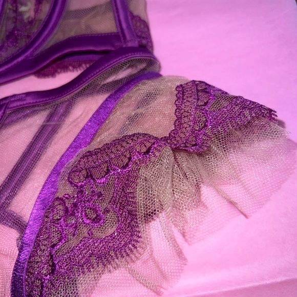 RARE - Honey Birdette Purple Lace Lingerie Set Bra Garter AND Panties - Picture 7 of 12